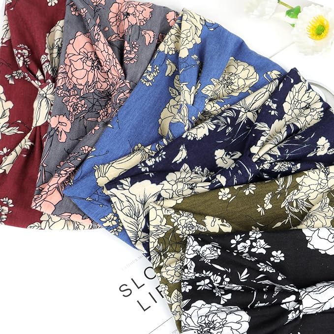 Awumbuk Wide Headbands for Women Knotted No Slip Head Bands Soft Turban Headband Hair Accessories Boho African Solid Color Head Wraps for Women Yoga Workout Pack of 6