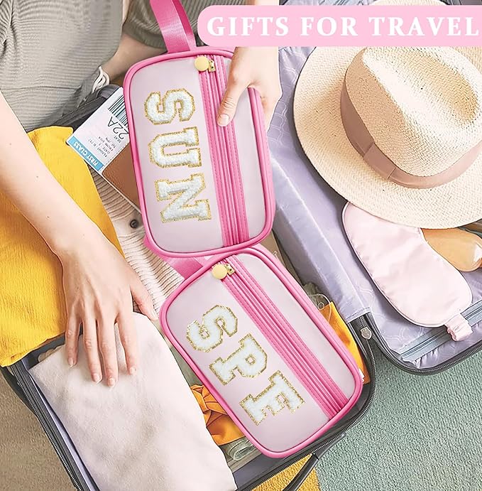 COSHAYSOO Clear Sunscreen Bag Makeup Toiletries Pouch Beach Vacation Essentials Summer Travel Stuff Accessories Personalized Graduation Gifts for Women College Teen Girls Teacher Nurse Pink SPF