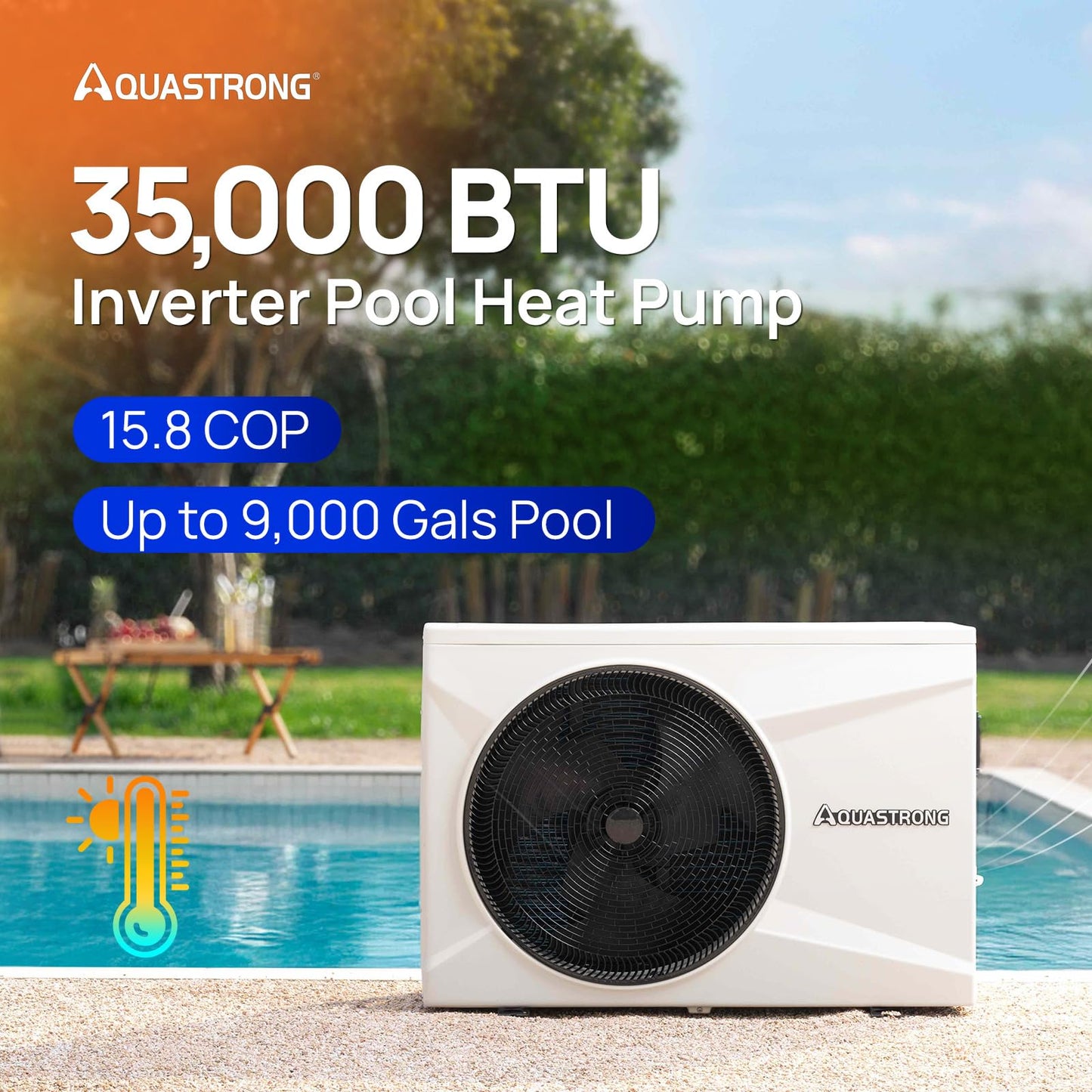 AQUASTRONG Inverter Swimming Pool Heat Pump,Pool Heater for Above Ground and Inground Pool Heating Smart WiFi Control and Cooling Pool Heater Pools Up to, 9000 Gallons