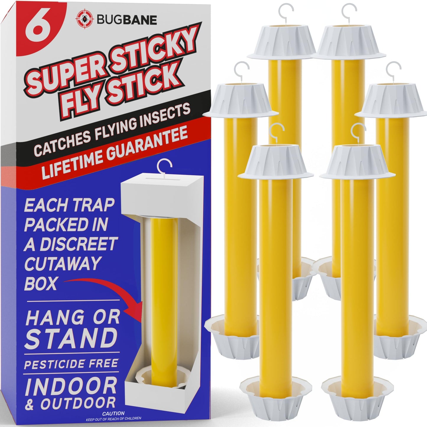 Fly Stick Sticky Fly Traps for Indoors Outdoor 6pk. Non-Toxic Super Sticky Hanging Flies Catcher Paper Tape Strips for Home. Catches All Bugs and gnats. Indoor Outdoor House Flying Insect Trap.