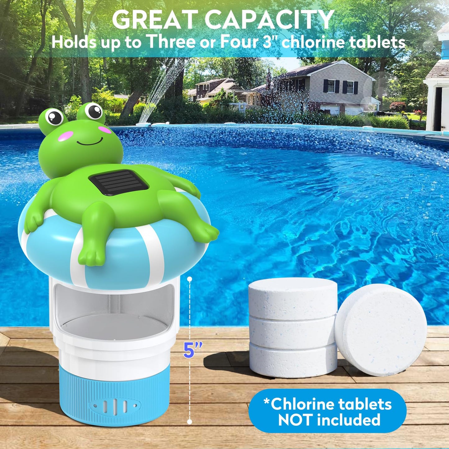 Uekars Pool Chlorine Floater, Solar Frog Chlorine Floater with Light, Glow in Dark Chlorine Tablet Floaters, Adjustable Release, Large Capacity Floating Chlorines Dispenser for Pool, Hot Tub, Spa