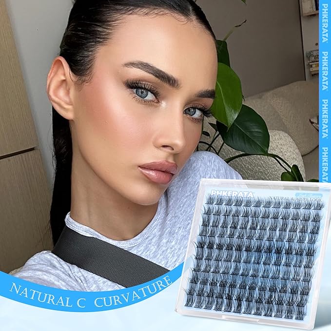 PHKERATA Natural Lash Clusters Eyelash Extensions Wispy Individual Lashes 120 pcs Eyelash Clusters 10-16 mm Mix Length DIY C Curvature Lashes Clusters, Soft and Lightweight