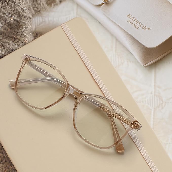 Madison Avenue Square Vintage TR90 Blue Light Blocking Reading Glasses for Women, Anti Eyestrain/Glare Computer Readers
