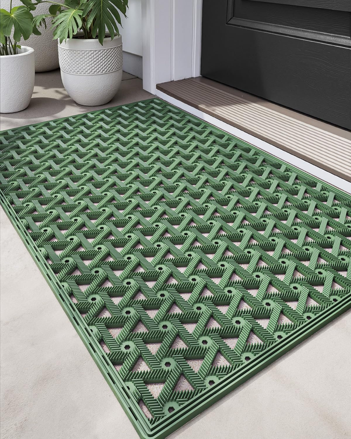 DEXI Front Door Mat Outside Entrance Rubber 24x36, Welcome Floor Doormat Heavy Duty Non Slip, Dirt Trapper Waterproof Exterior Entry Mats All Weather for Patio Entryway Drainage, Green