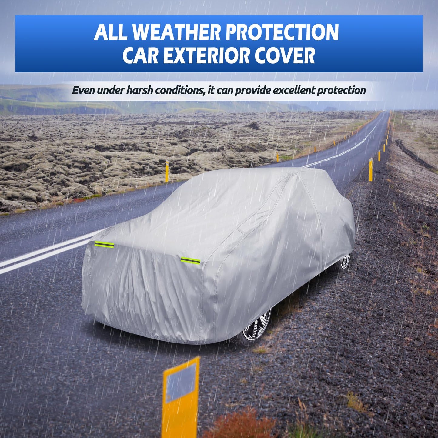 6 Layers Car Cover Waterproof All Weather for Automobiles, Size A1 Universal Fit for Nissan Versa, Kia Rio, Hyundai Accent, Audi TT, Porsche 718, etc (UP to 177 inch), Silver