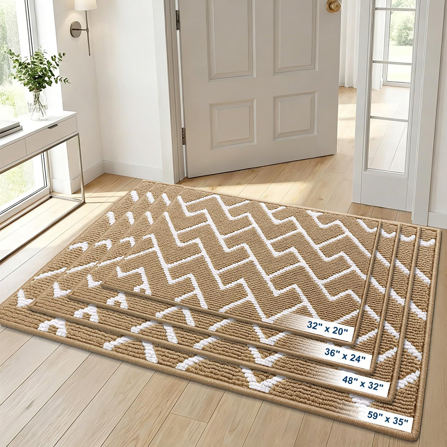 OLANLY Front Door Mat, Non-Slip Rubber Backing, Dirt Resistant and Absorbent, Washable, Easy to Clean Low-Profile Indoor Doormat for Back Door, Entryway, Inside Entrance, 32x20, Beige