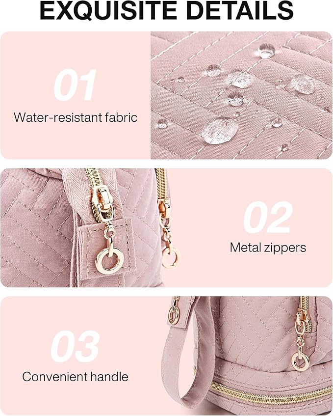 BAGSMART Travel Makeup Bag, Cosmetic Bag Make Up Organizer Case, Dorm Room Essentials Large Wide-open Pouch Women Travel Essentials Double Layers Purse for Toiletries Accessories Brushes Pink