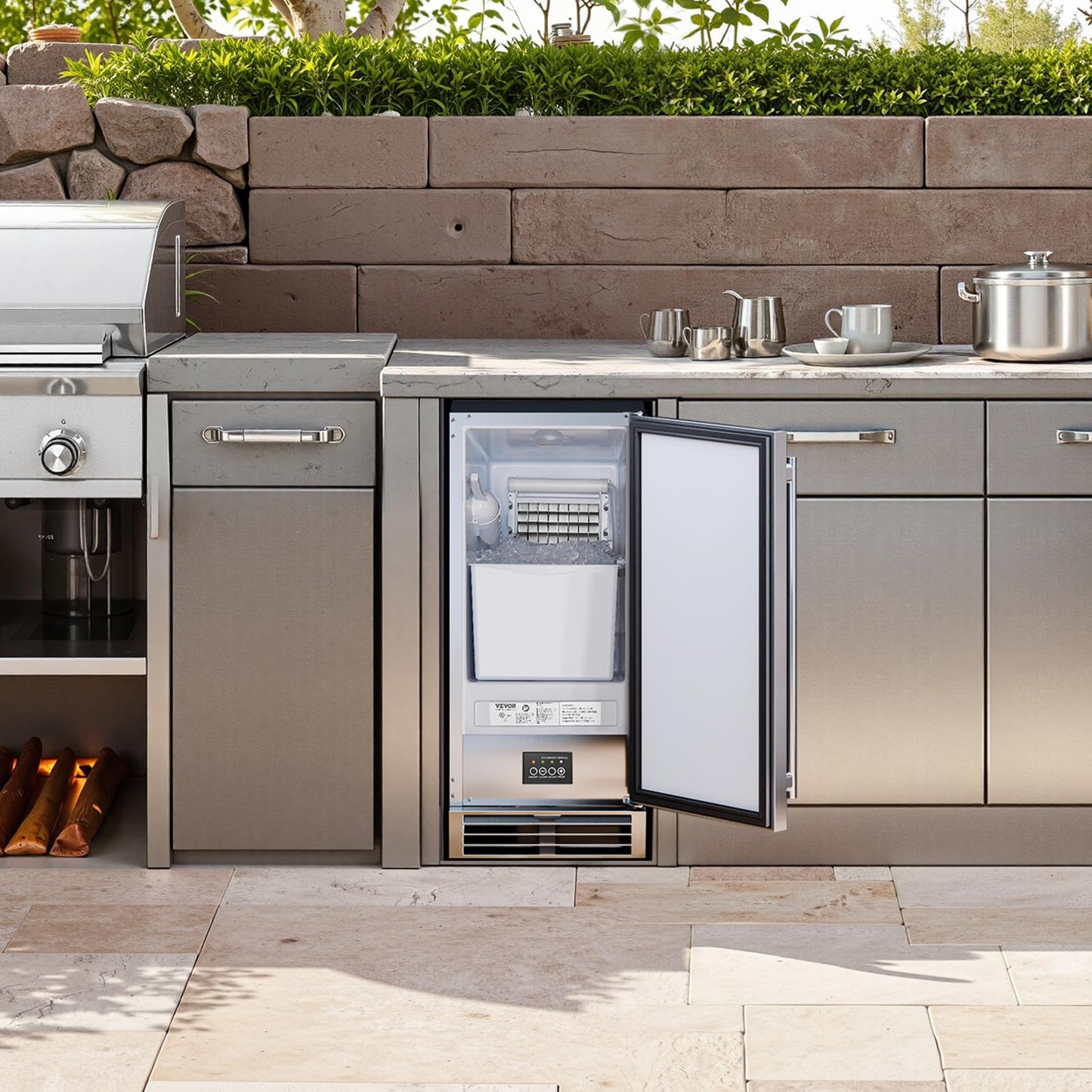 VEVOR Under Counter Ice Maker Machine, 50 Lbs/Day Built in Undercounter Ice Maker with Reversible Door, Stainless Steel, Freestanding Ice Make for Restaurant, Outdoor Kitchen, Terrace, Pool