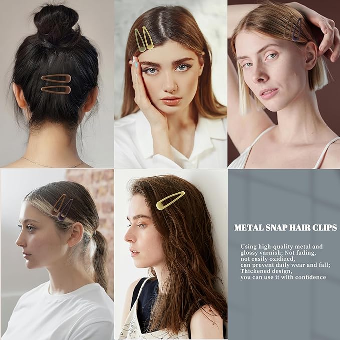 Small Hair Barrettes For Women No Slip Metal Snap Clips For Thin And Fine Hair,Matte Brown Yellow,20 PCS,1.97 x 0.5 Inch.