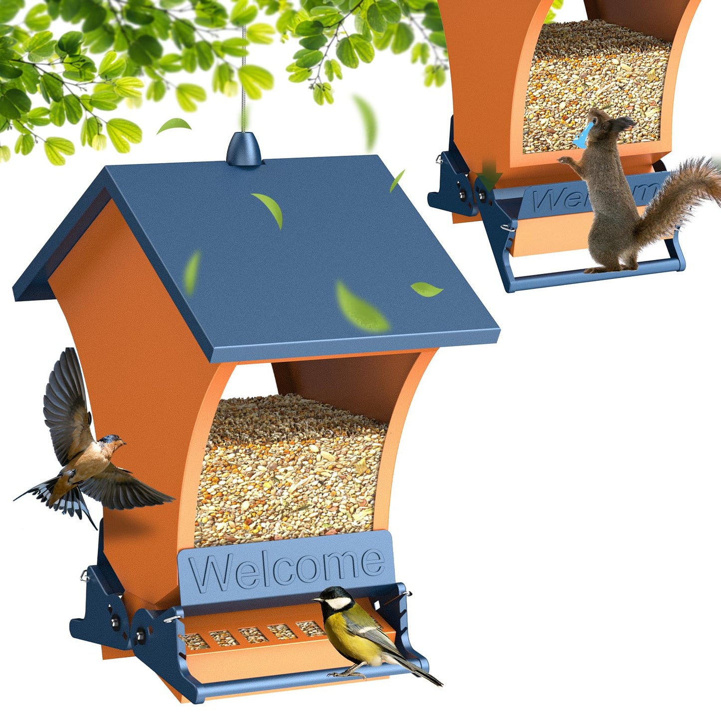 Wildpark Squirrel Proof Bird Feeders for Outdoors, 5LB Metal Hanging Feeders, Large Wild Feeders for Cardinals, Chickadees, Durable Backyard Feeders-One in Orange