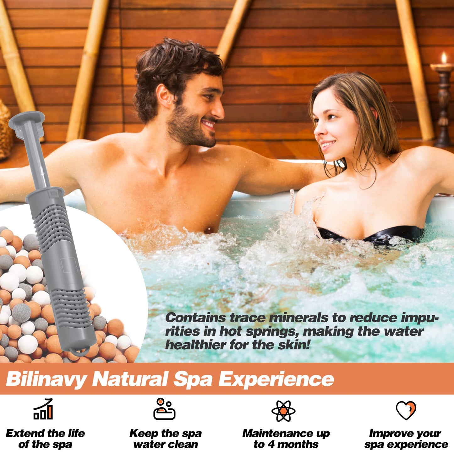 Bilinavy Spa Ag+ Mineral Sticks for Hot Tub, Silver Ion Mineral Cartridge Last for 4 Months Treats (2, Grey)