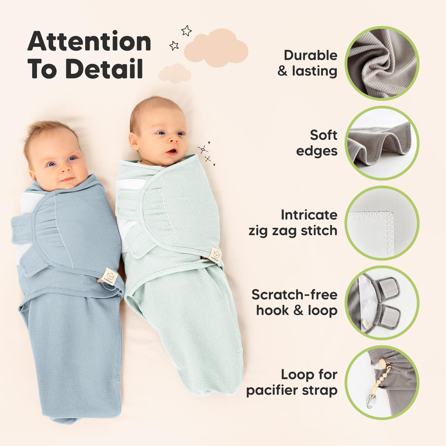 3-Pack Organic Swaddles for Newborns, Baby Sleep Sacks 0-3 Months - Baby Swaddle Wrap, Newborn Wearable Blanket, Infant Sleep Sack for Girls, Boys, Soft & Snug, Large Hook & Loop Closure (Glacier)