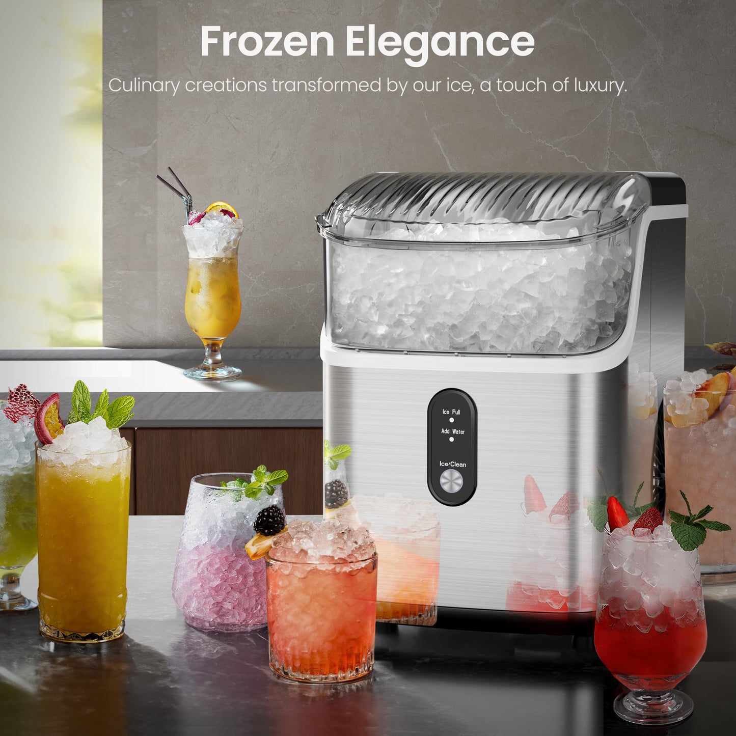 Kismile Nugget Ice Makers Countertop,Pebble Ice Maker Machine with Chewable Ice, 35lbs/Day,One-Click Operation,Self-Cleaning,Pellet Ice Maker Countertop for Home/Kitchen/Office
