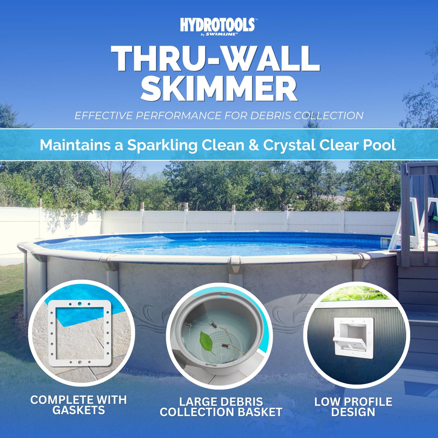 Swimline HYDROTOOLS Standard ABS Thru-Wall Skimmer Kit, White - Includes Return Fitting and Vacuum Plate, Maintenance Accessories for Above Ground and Backyard Deck Swimming Pools