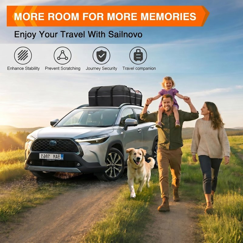 Sailnovo Rooftop Cargo Carrier, 21 Cubic Feet Soft-Shell Cargo Carrier for Top of Vehicle with/Without Roof Rack, Waterproof Car Roof Cargo Carrier with Anti-Slip Mat, Reinforced Straps, Door Hooks