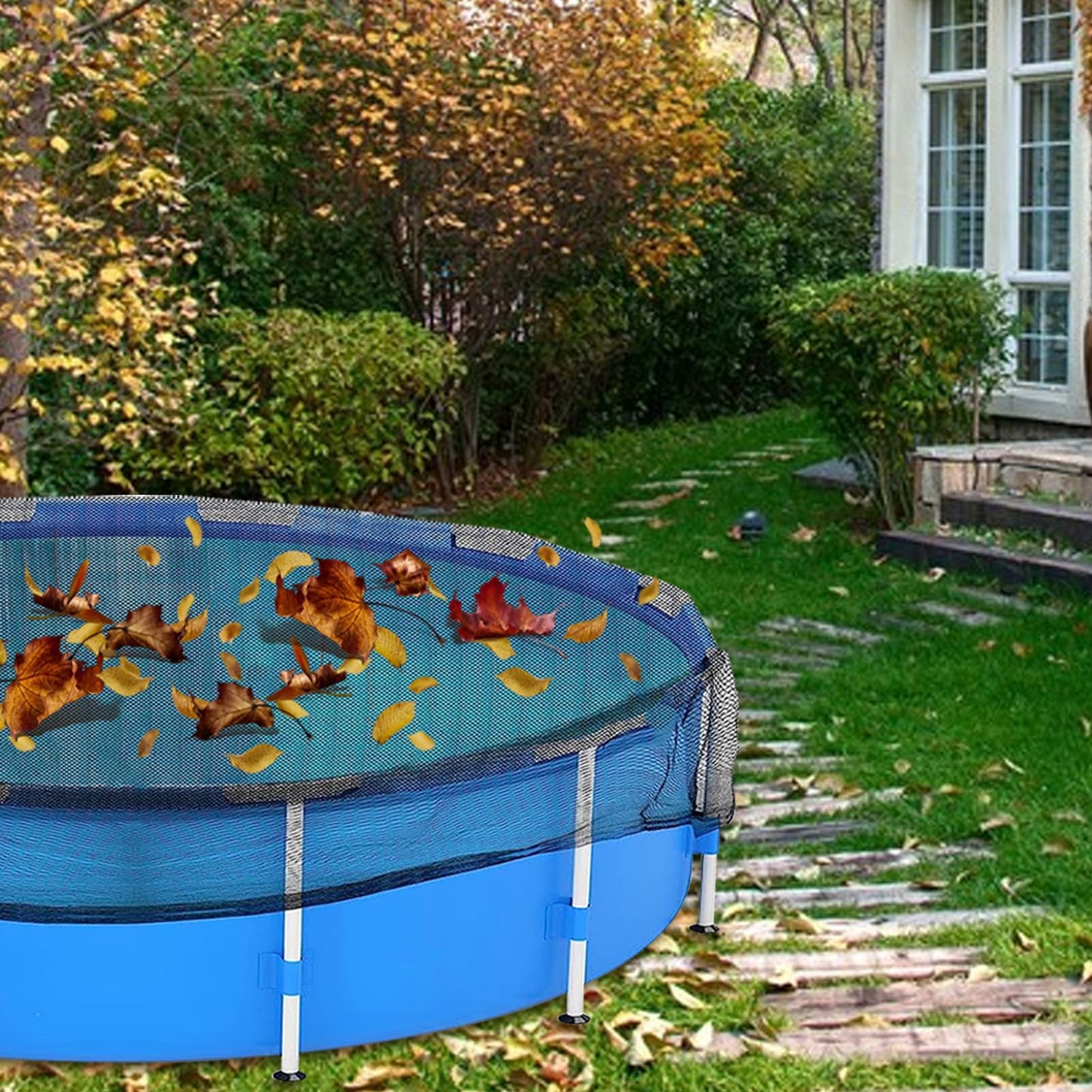 15 Feet Round Leaf Net Cover for Above Ground Pool, Winter Cover Mesh Cover with 12 Pcs Large Metal Clips,Pool Safety Net Fits 15FT Above Ground Pools, Keeps Leaves Out of Your Pool (Black)