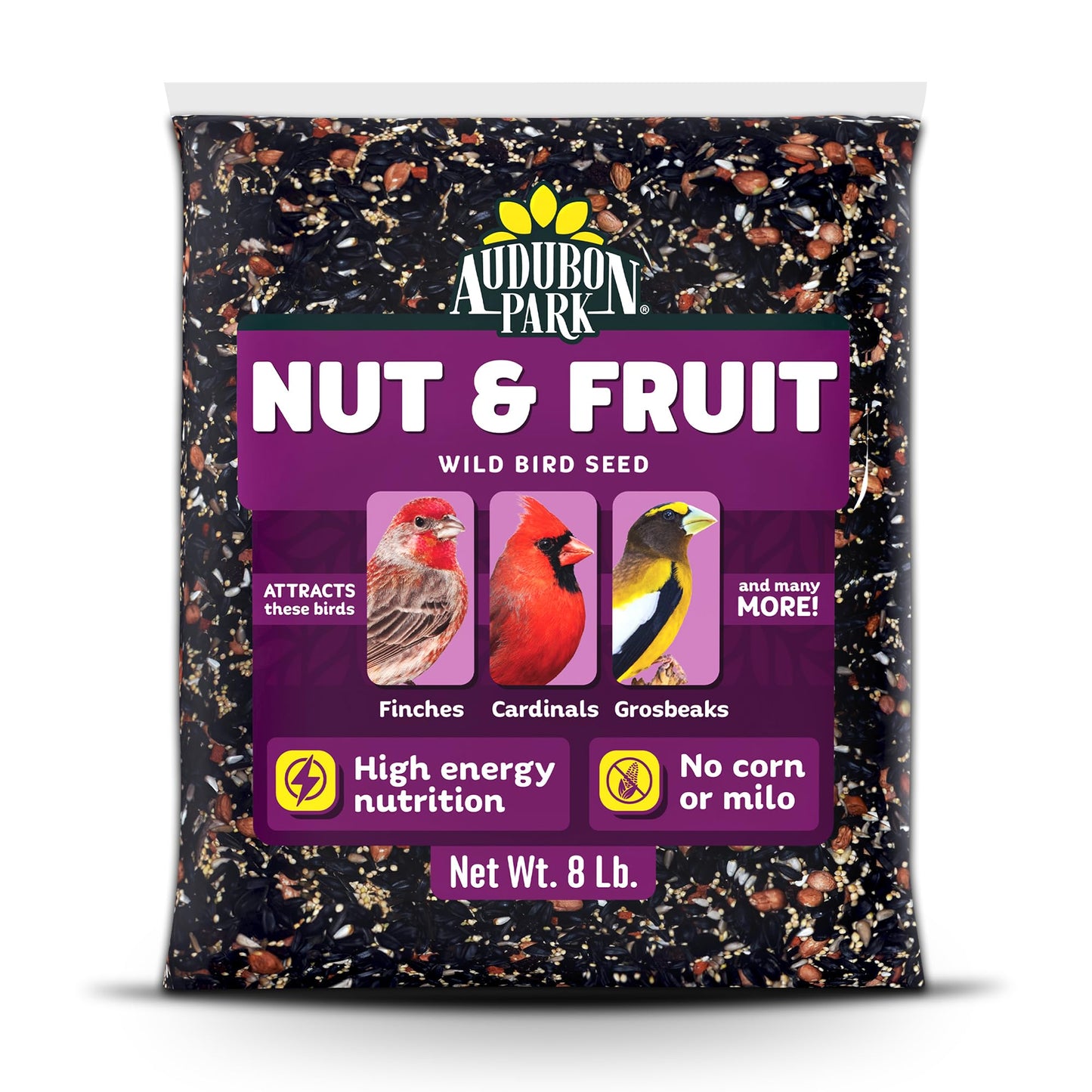 Audubon Park Nut & Fruit Wild Bird Seed â 8 lb. Premium Blend with Sunflower Seeds, Peanuts, Safflower & Dried Fruit â Bird Food for Outside Feeders