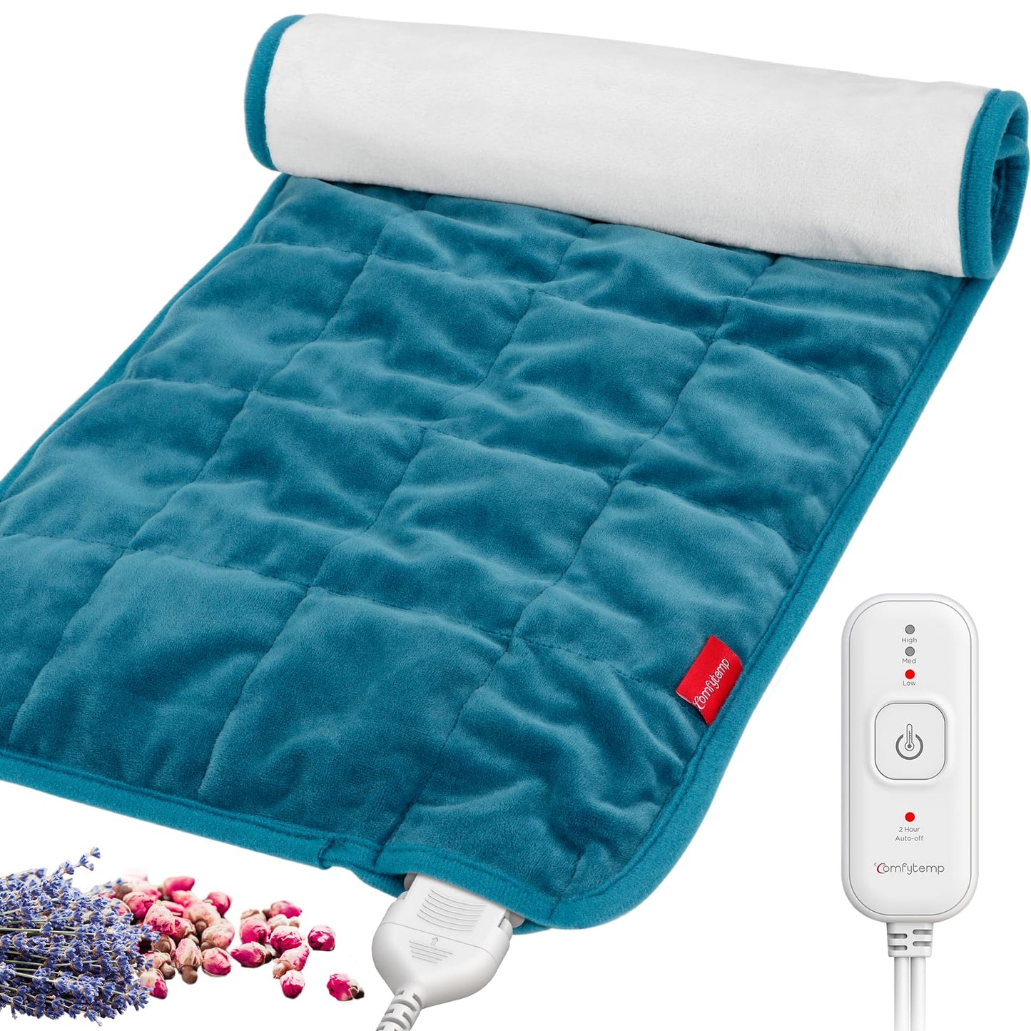 Comfytemp Weighted Heating Pad, Aromatherapy Heating Pad for Back Pain Relief, Aromatic Electric Heating Pad for Cramps with Auto Shut Off, Stay On, 3 Heat Settings, 12"x24"