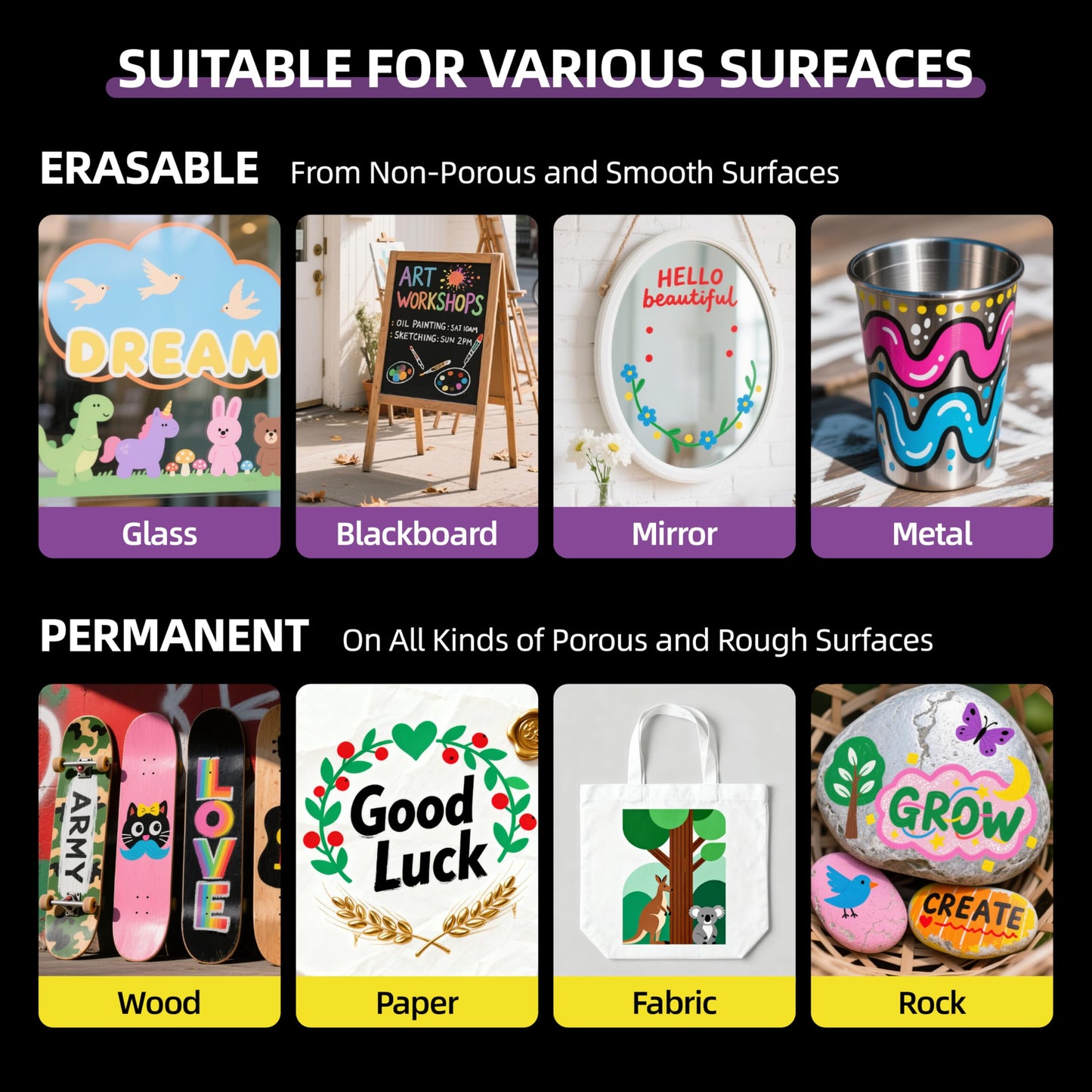 WUO Window Chalk Markers, 8 Colors Jumbo Liquid Chalk Marker with 15mm 3 in 1 Nib, Washable Chalkboard Markers for Blackboard, Car Auto, Bistro, Glass and various DIY arts and crafts.