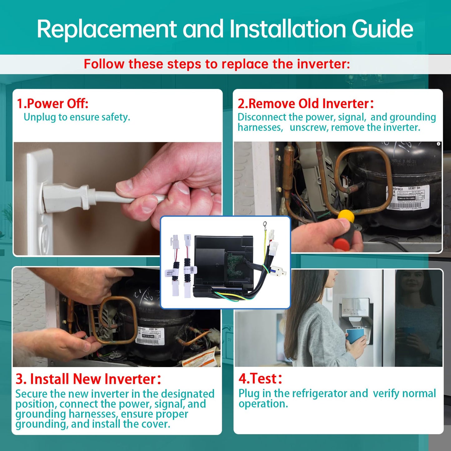WR87X29409 Inverter Control Board for GE (Genral Electric) Refrigerator Models Replaces WR55X24143, WR55X26038, WR55X11099, WR55X11138, 4864662, WR55X10855, WR55X20326, WR55X20752, AP6332922