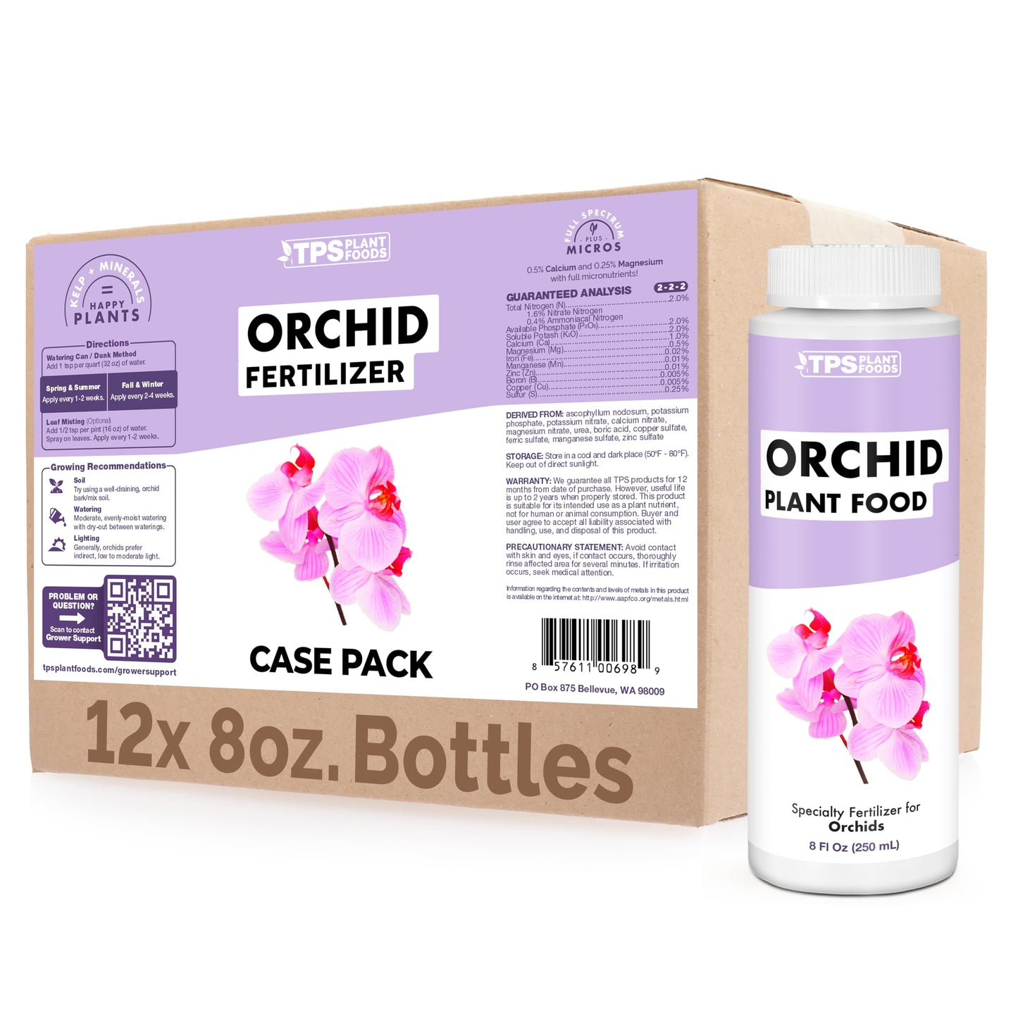 Orchid Plant Food for All Orchids and Acid Loving Houseplants, Promotes Growth and Blooms, Liquid Fertilizer, 8 Oz Bottles Case Pack - 12 Count