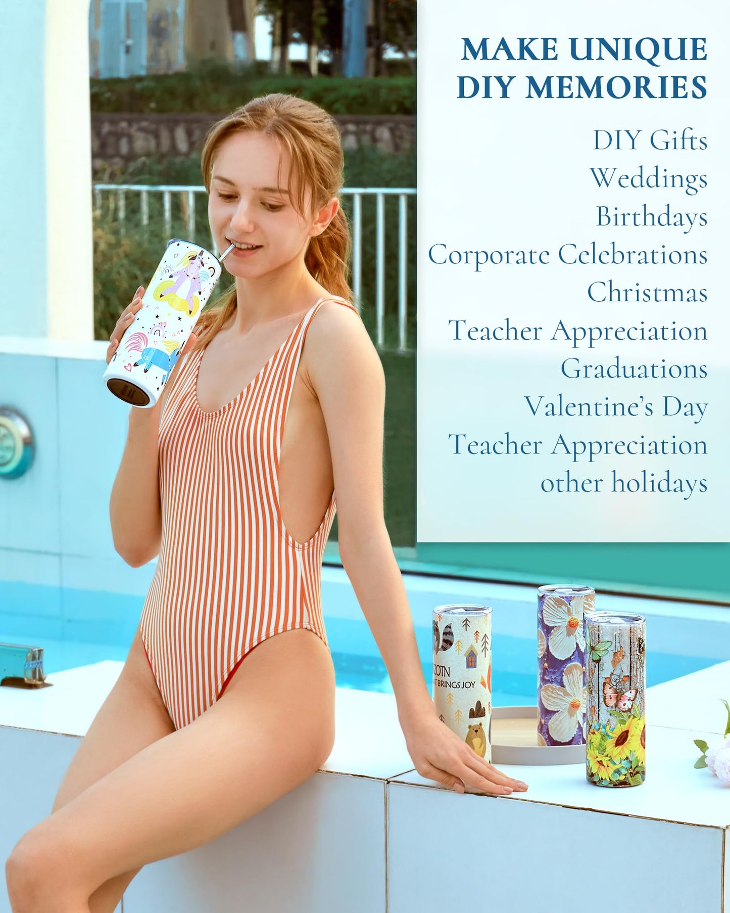 UIRZOTN 50 Pack 20oz Sublimation Tumbler Blanks Skinny Straight in Bulk, Stainless Steel Insulated Sublimation Tumbler with Polymer Coating for Heat Transfer, With Lid, Straw, ribbon, Gift box