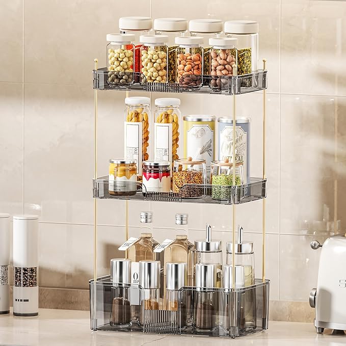 Akinbas 3 Tier Bathroom Organizer Countertop Makeup Perfume Tray Skincare Organizer for Bathroom Dresser Vanity (Grey)