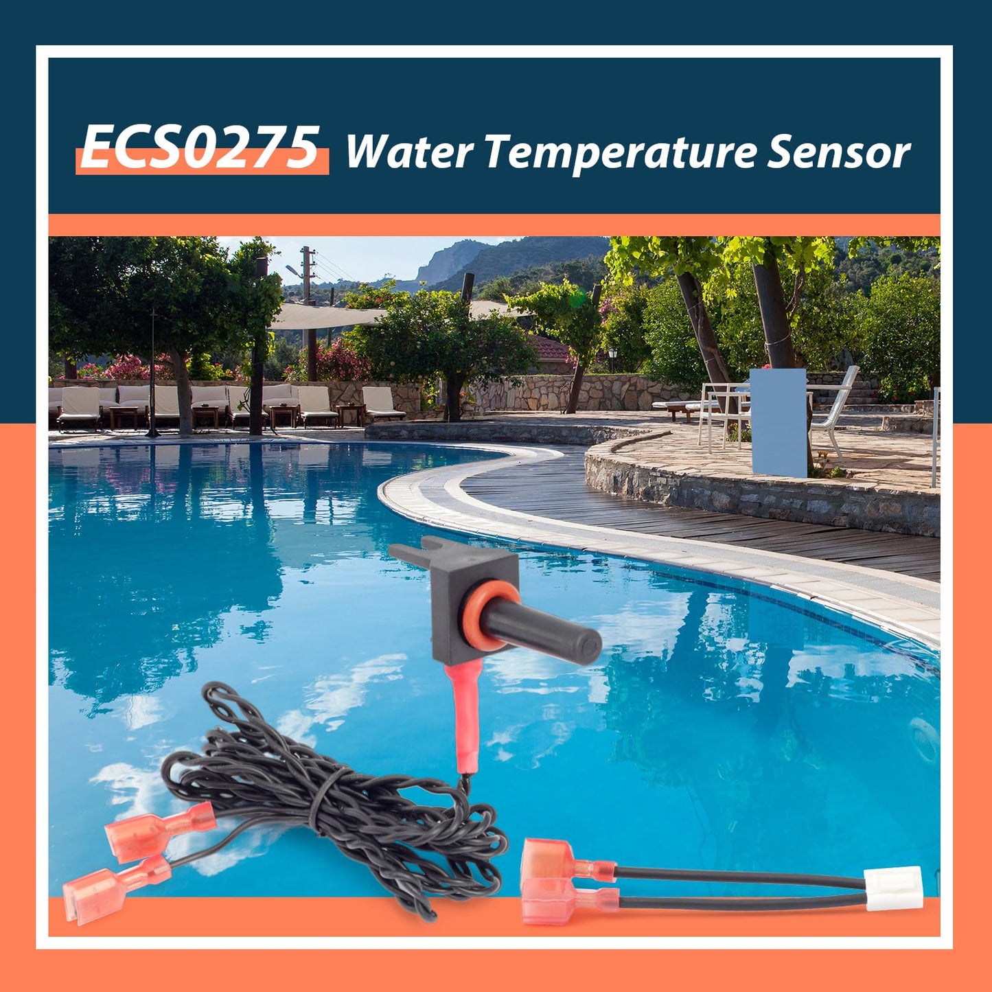 Lisnhlin ECS0275 Water Temperature Sensor Compatible with AquaCal Pool Heater Heat Pump, 10K RT Angle Water Temperature Sensor Rreplace STK0127