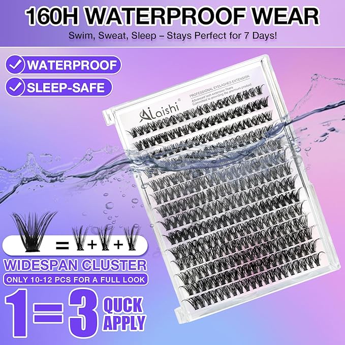 Lash Clusters DIY Cluster Eyelash Extensions 280pcs 9‑16mm 50D Fluffy D Curl Natural Volume Lashes–Waterproof Fake Cat Eye Individual Soft Lash Clusters(16MIX2-1-S)