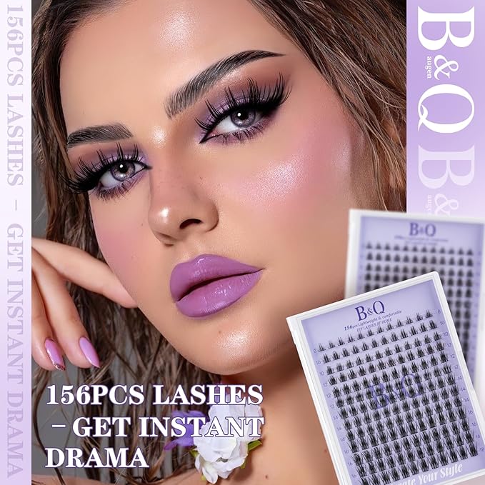 B&Q Wispy Lash Clusters Full B20,Eyelash Clusters 156PCS Comfortable band Cluster Eyelash Extensions,8-18mm Volume Individual Lashes Lightweight D Curl Lash Clusters Soft Eyelashes Natural Look(B20)