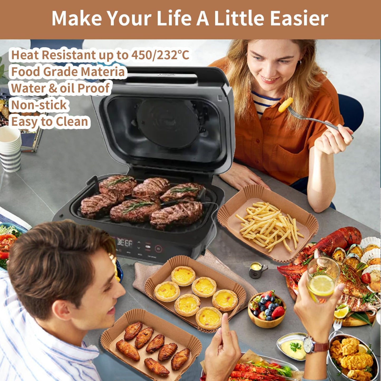 Air Fryer Liners For Ninja Foodi XL Smart FG551 6-in-1 Indoor Grill,100PCS Rectangular Air Fryer Disposable Paper Liner, Parchment Paper Liners for Ninja Smart Xl Air Fryer