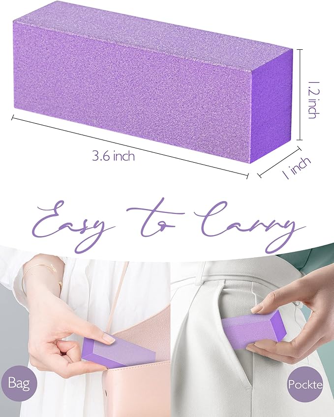Maryton Nail Buffer Block, Medium/Fine Grit 100/180 Finishing Buffers for Acrylic Nails Gel Polish Nails, 3 Way Professional Pedicure Manicure Buffer Kits, 5 Count (Purple)