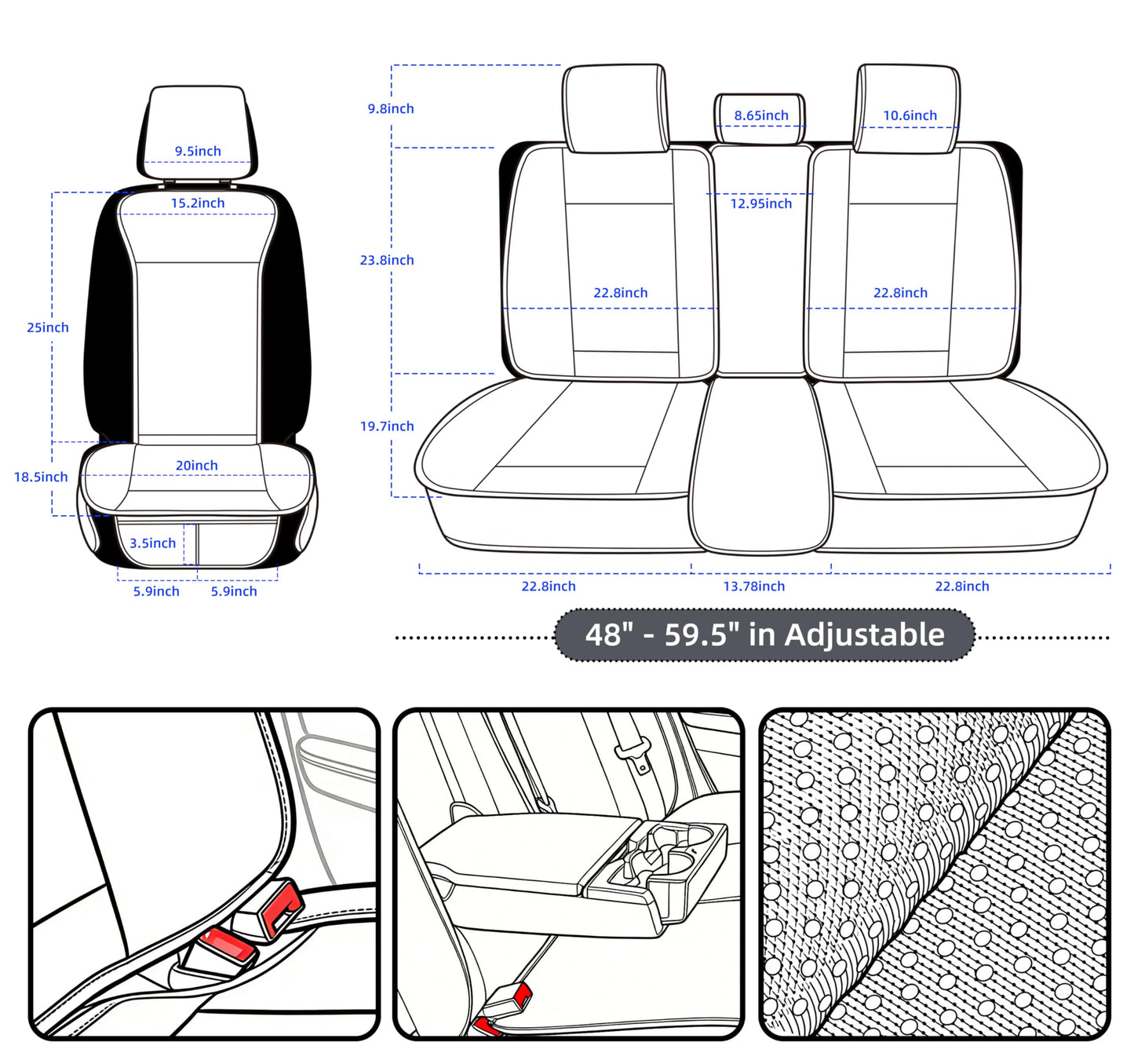 Elantrip Car Seat Cover Full Set Leather Car Seat Protector Universal fit for Most Cars SUVs and Trucks Water Proof Front and Rear Seat Protector Gray