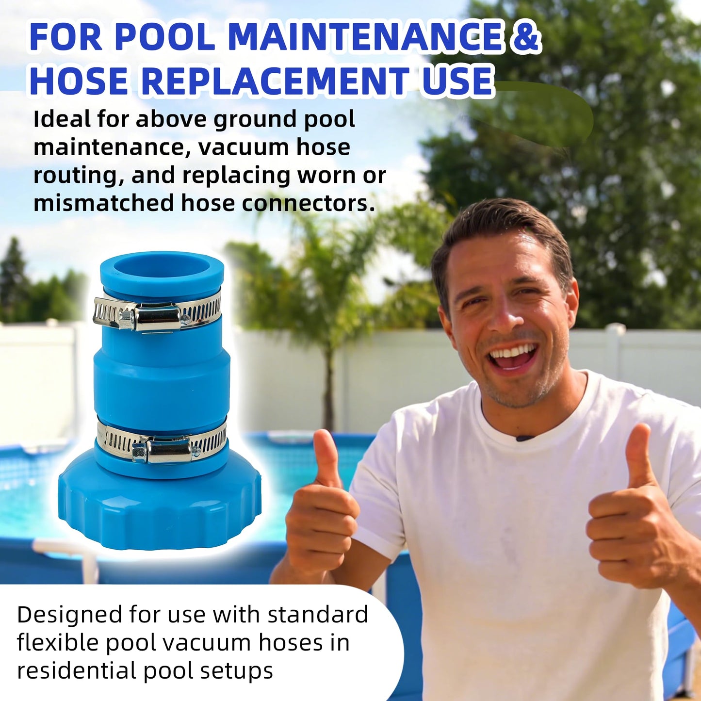 TonGass Pool Vacuum Hose Adapter Kit Compatible with Intex Adapter B – 1.5" to 1.25" Pool Hoses Connector with Stainless Steel Clamps for Above Ground Pool Skimmer & Filter Pump Hoses – 2 Set