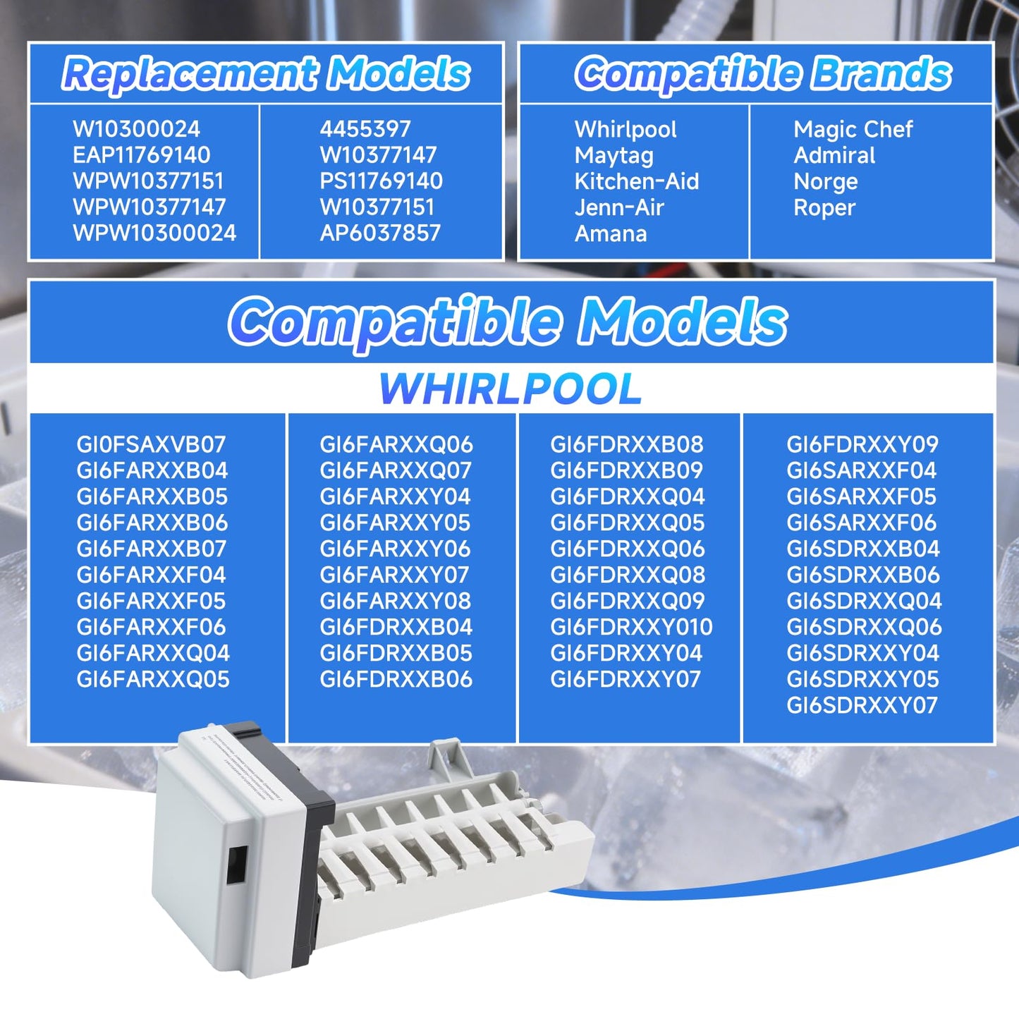 W10882923 Refrigerator Ice Maker, Compatible with Whirlpool Maytag KitchenAid, Replaces W10377151 AP6037857 W10377147 PS11769140, Stable & Efficient Ice Production