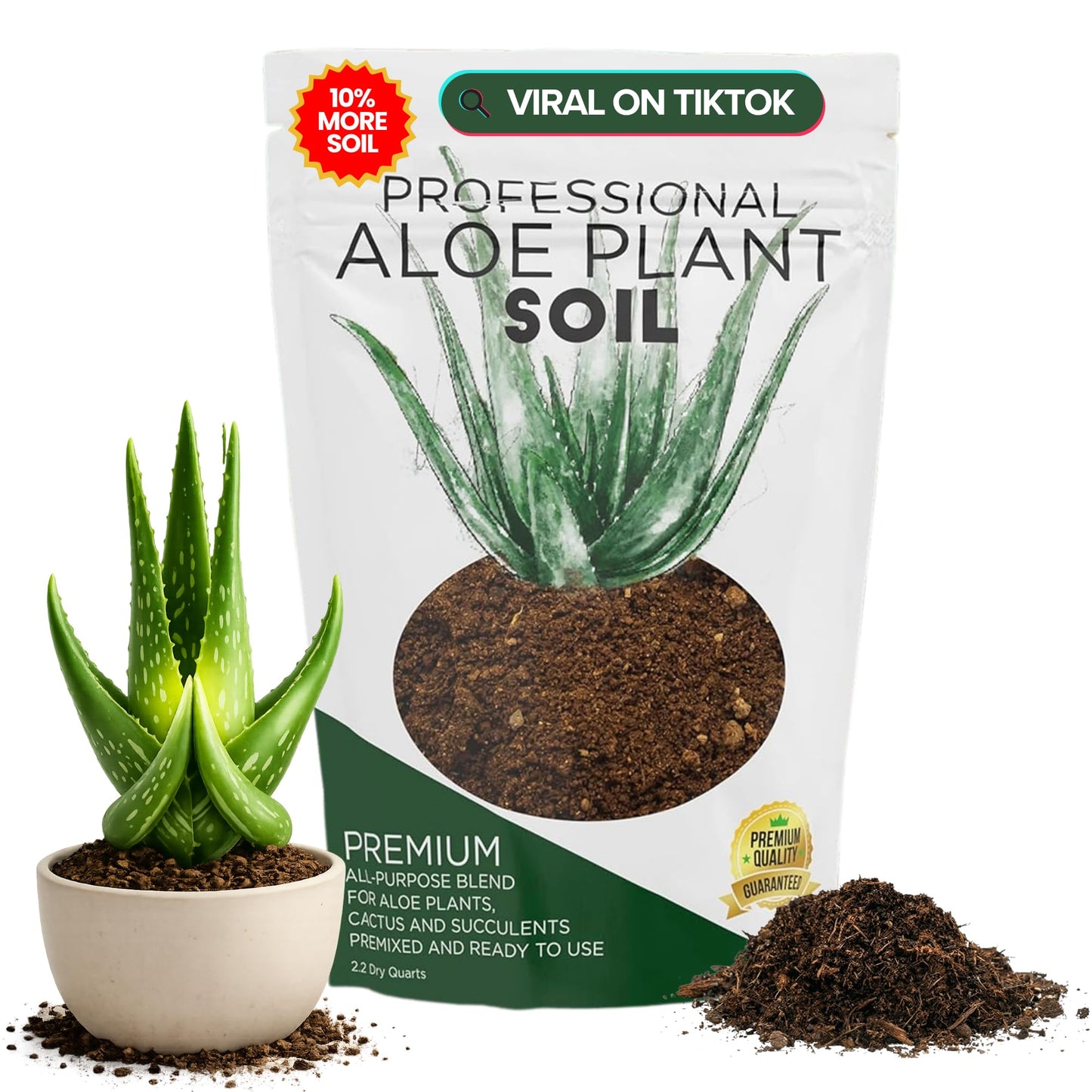 Professional Aloe Plant Soil Mix Large 2.2 Quarts Ready to Use, Premium Potting Soil for Aloe Vera Cactus Succulent Plants, Fast Draining Blend Pinebark Peat Course Sand Indoor Made in USA