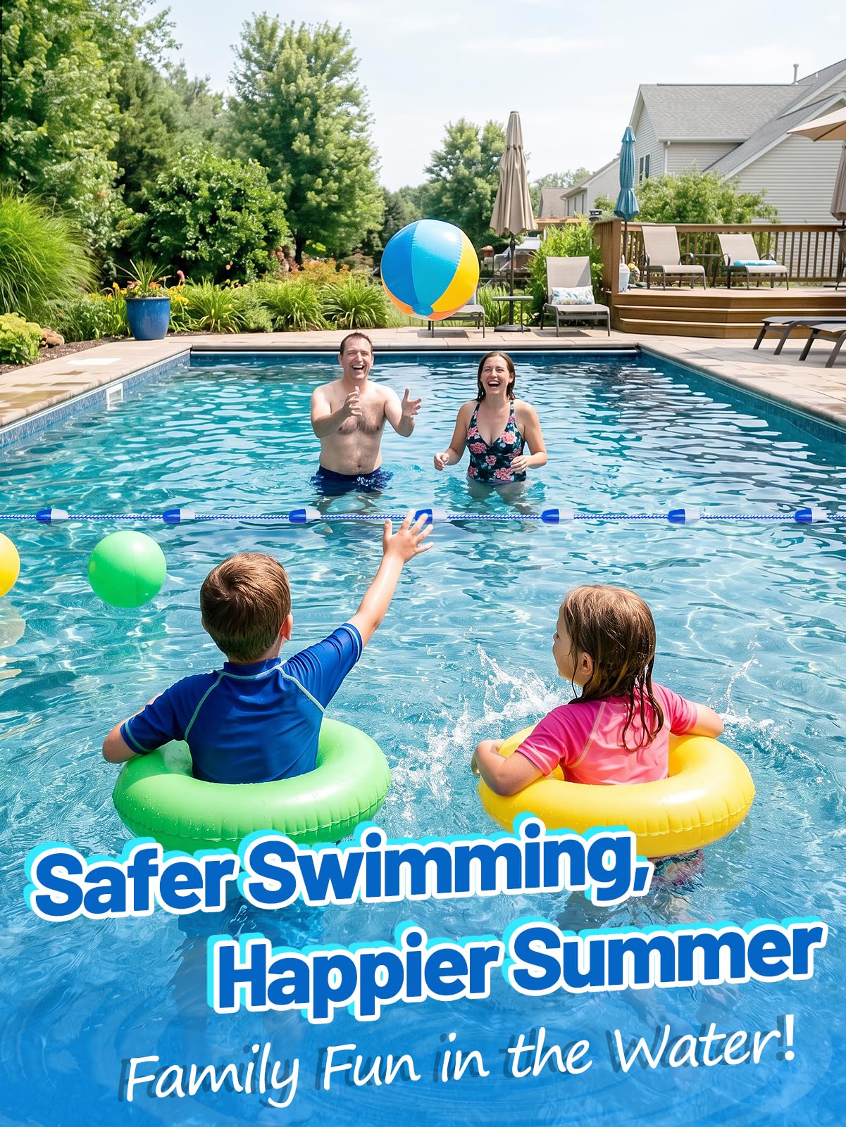 Aulock 20Ft Pool Safety Rope with Floats - Effective Visibility Floating Pool Rope Divider Barrier with Pre-Assembled Stainless Steel Hooks for Indoor and Outdoor Swimming Pools Separating Depth