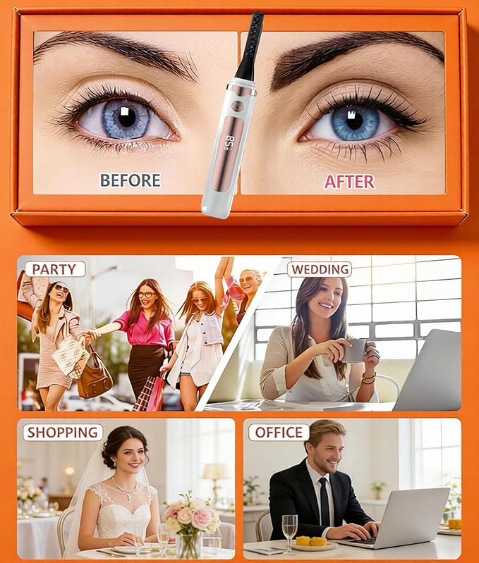 Heated Eyelash Curler – Fast 5s Heat-Up, USB Rechargeable Electric Eyelash Curler, LED Display, Anti-Burn, 24H Long-Lasting Curl, Perfect Gift for Women (White A1)