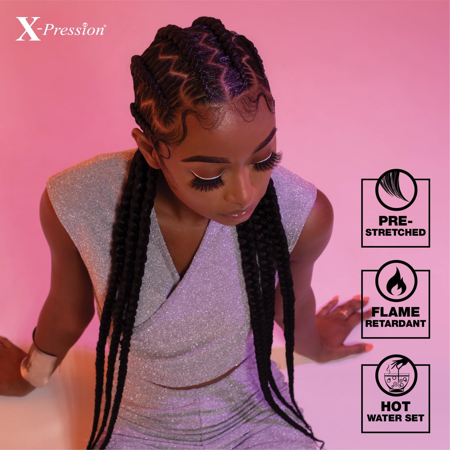 Sensationnel X-pression prestretched braiding hair - 3x braid 58 inch all kanekalon flame retardant synthetic braid for box braids and twists (5 pack, 1B OFFBLACK)