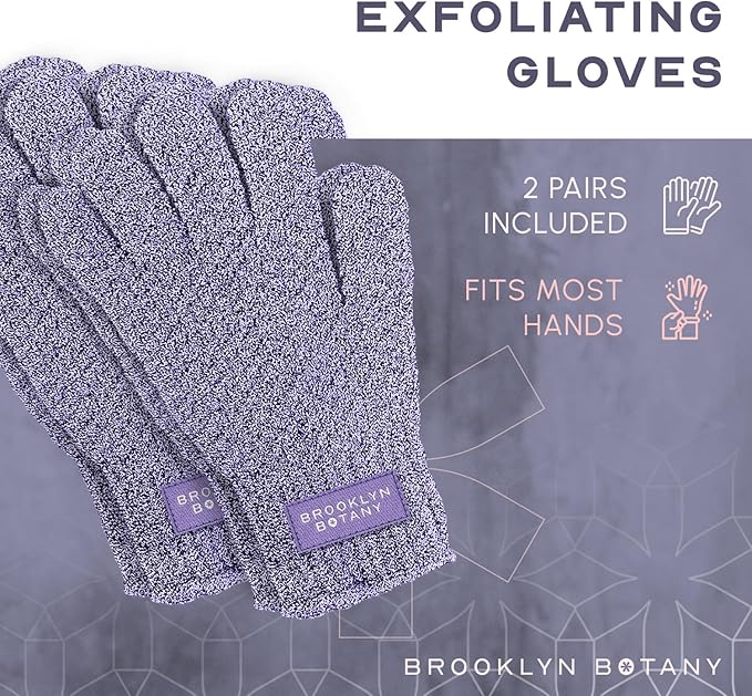 Brooklyn Botany Exfoliating Gloves for Bath and Shower – Heavy Duty Exfoliating Body Scrubber for Massage and Dead Skin Remover for Body – 2 Pairs