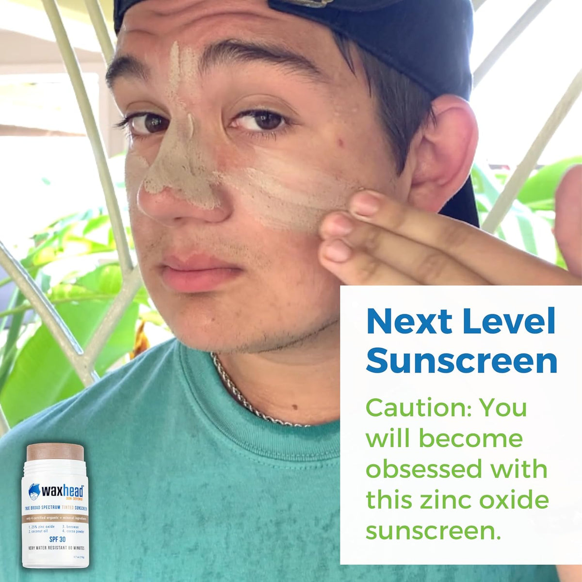 Waxhead Tinted Zinc Sunscreen Stick Face SPF 30 - Reef Safe Sunscreen, Tinted Zinc Oxide Stick Biodegradable, Waterproof, Skin Tone, Food-Grade, Non-Nano, Natural Non-Toxic Kids, Surfing (Tint, 3.7oz)