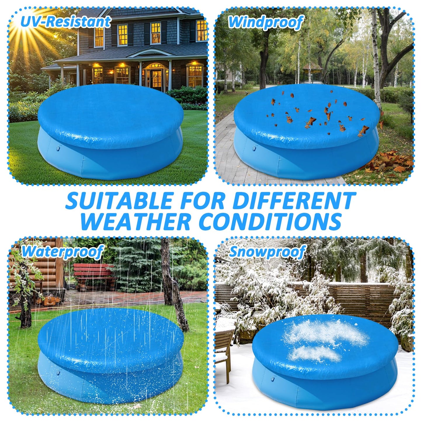 10FT Round Inflatable Above Ground Pool Cover,Round Pool Cover with Drawstring Design for Easy Installation,Solar Covers for Outdoor Inflatable Swimming Pools,Prevent Leaves, Debris and Dust