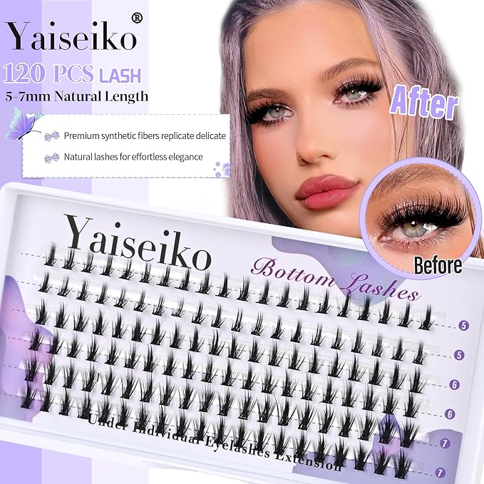 Bottom Lash Clusters DIY Lash Extension Lower Individual Lashes 120pcs Wispy Natural Look Lower Eyelash Clusters Short Individual Cluster Lashes Manga Bottom Cluster Lashes 5-7mm