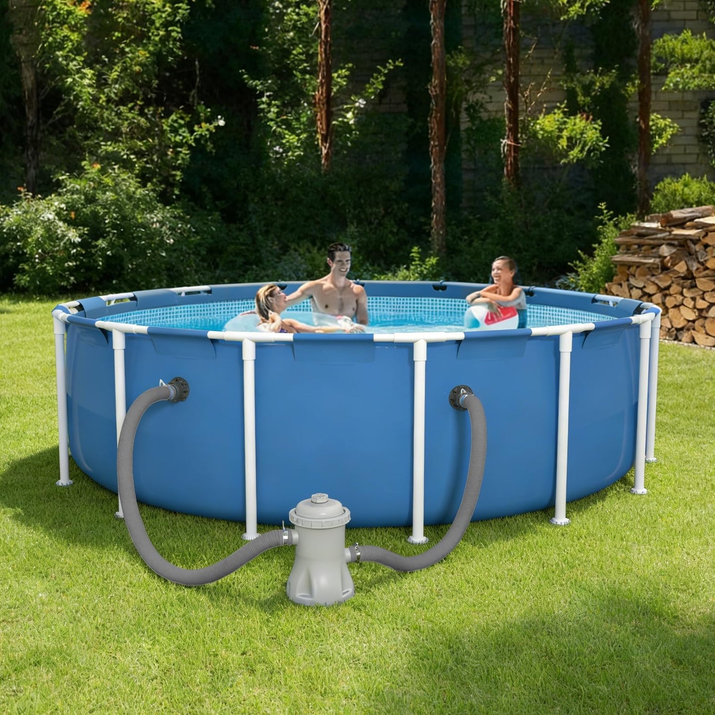 Poolvio 1.5" x 59" Above Ground Pool Hoses, 3-Pack, Gray- Heavy Duty UV Resistant Leak-Proof Replacement Hoses with 6 Metal Thumb Clamps, Perfectly Fits Intex Filter Pumps & Pool Surface Skimmers
