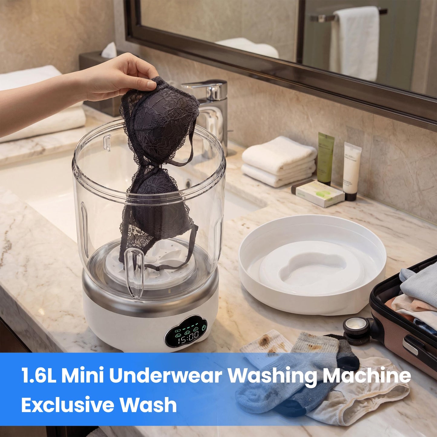 Mini Underwear Washing Machine, Portable Washing Machine, Upgrade 1.6L Foldable Mini Washer with 3 Modes, Rechargeable Laundry Machine for Socks, Bikinis,Baby Clothes, Travel, RV, Apartment