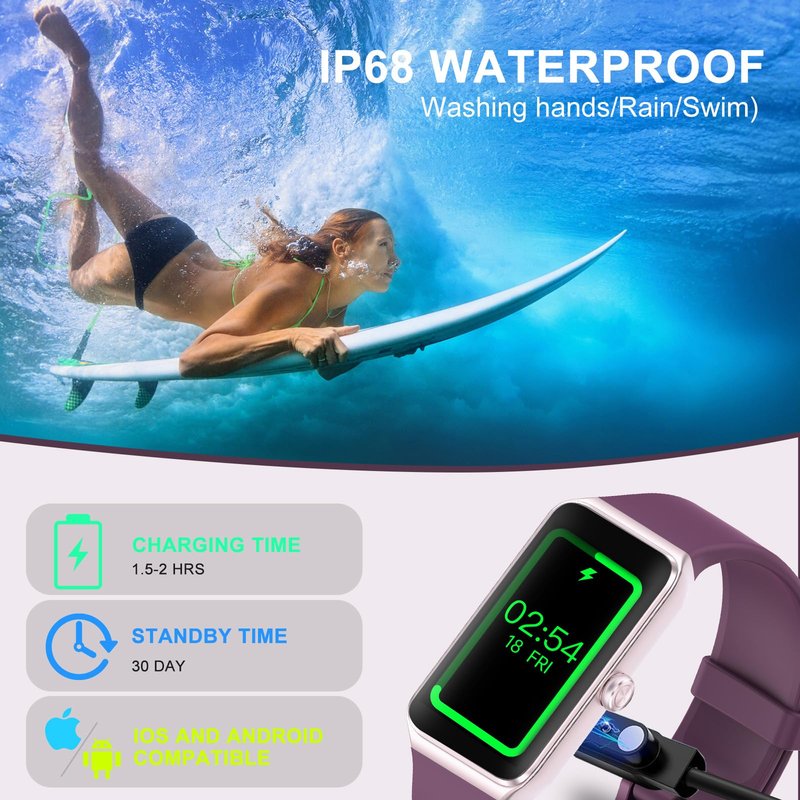 Bakoor Fitness Tracker, Fitness Watch with 24/7 Heart Rate, Blood Oxygen Blood Pressure, Step Counter Sleep Tracking, 100+ Sports Modes Smart Watches, Activity Pedometer for Women Men