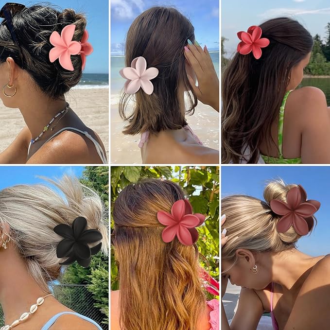 Flower Hair Clips for Women 6 Pcs Hawaiian Large Claw Clips Plumeria Medium Hair Claw Clips for Thick Thin Hair Hibiscus Tropical Beach Hair Accessories for Women Girls and Girls-Red