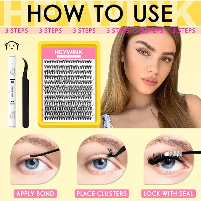Lash Clusters Kit Eyelash Extension Kit Lash Clusters D 10-18mm Mix 40D Individual Lashes with Lash Bond and Seal and Remover Lash Applicator for Lash Extension Beginners(40D 10-18MM Kit)