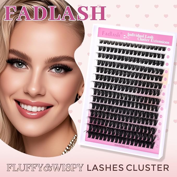 FADLASH Lash Clusters Fluffy 80D Eyelash Clusters 8-16mm Volume Lashes Cluster D Curly Cluster Eyelash Extensions (80D, 8-16mm)