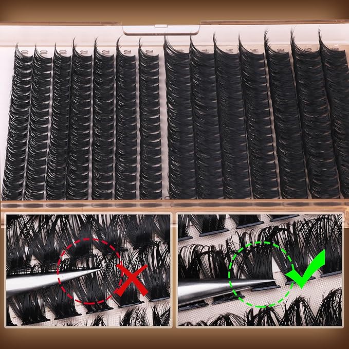 Geeneiya Volume Lash Clusters Kit DIY Lash Extension Kit D Curl Eyelash Extensions with Waterproof Lash Bond and Seal Waterproof Tweezers,10-16MM Cluster Lashes 300Pcs